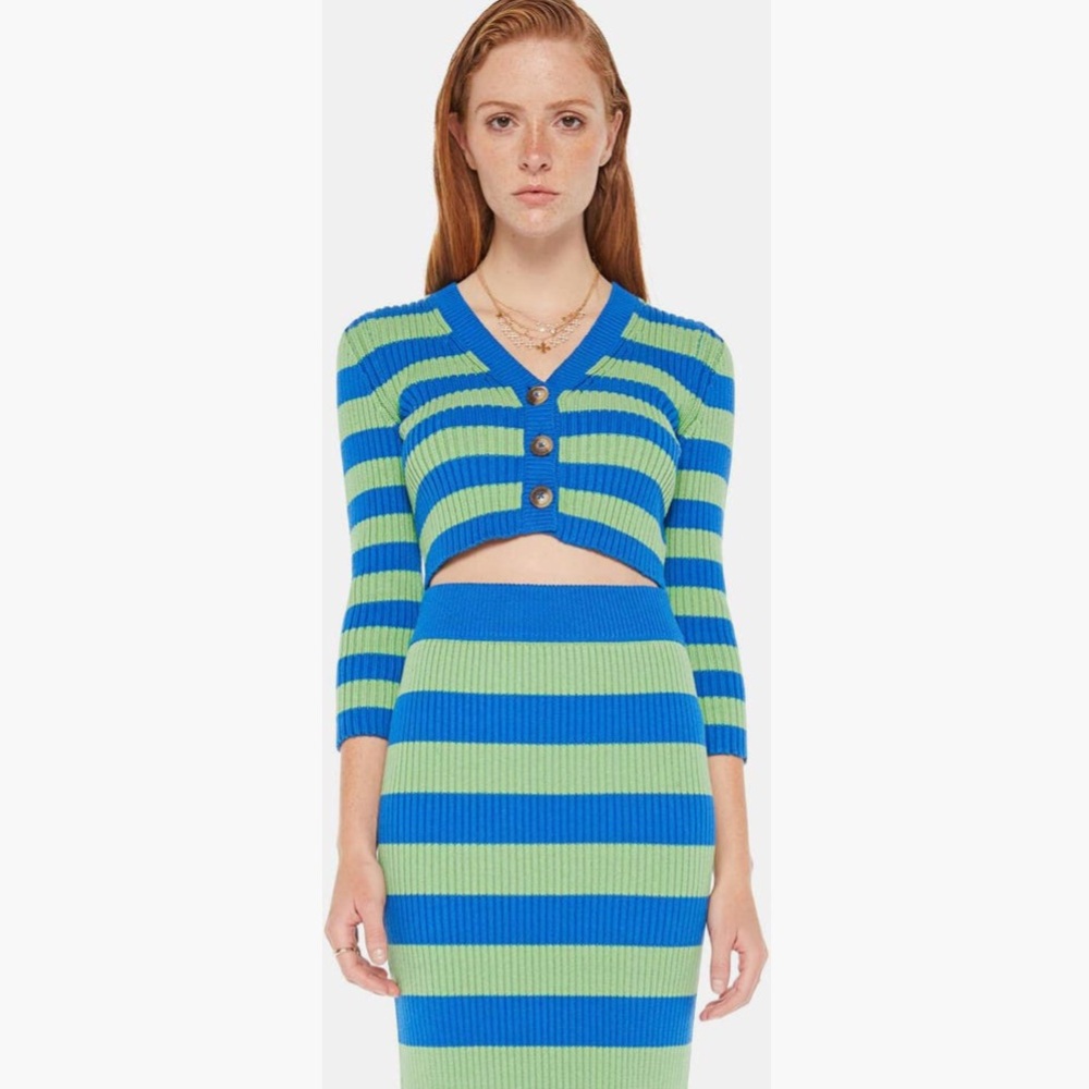 NWT - MOTHER, The Midnight Stripe Crop Rib Cardigan, M
